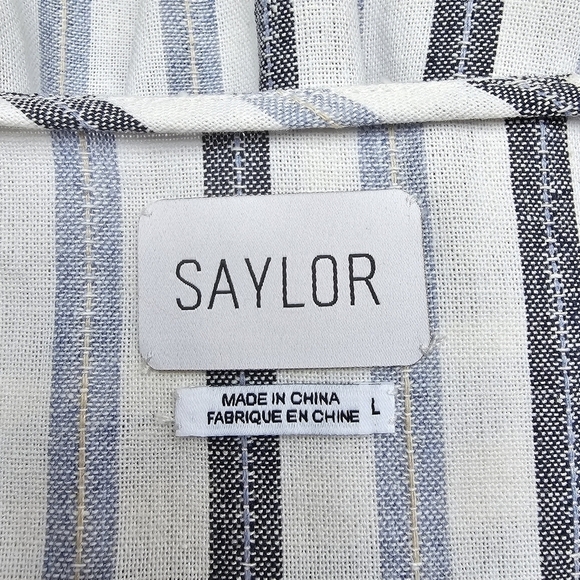 Saylor Linen Blend Jil Top with Belt and Fringe Detail, Size Medium - Picture 10 of 11